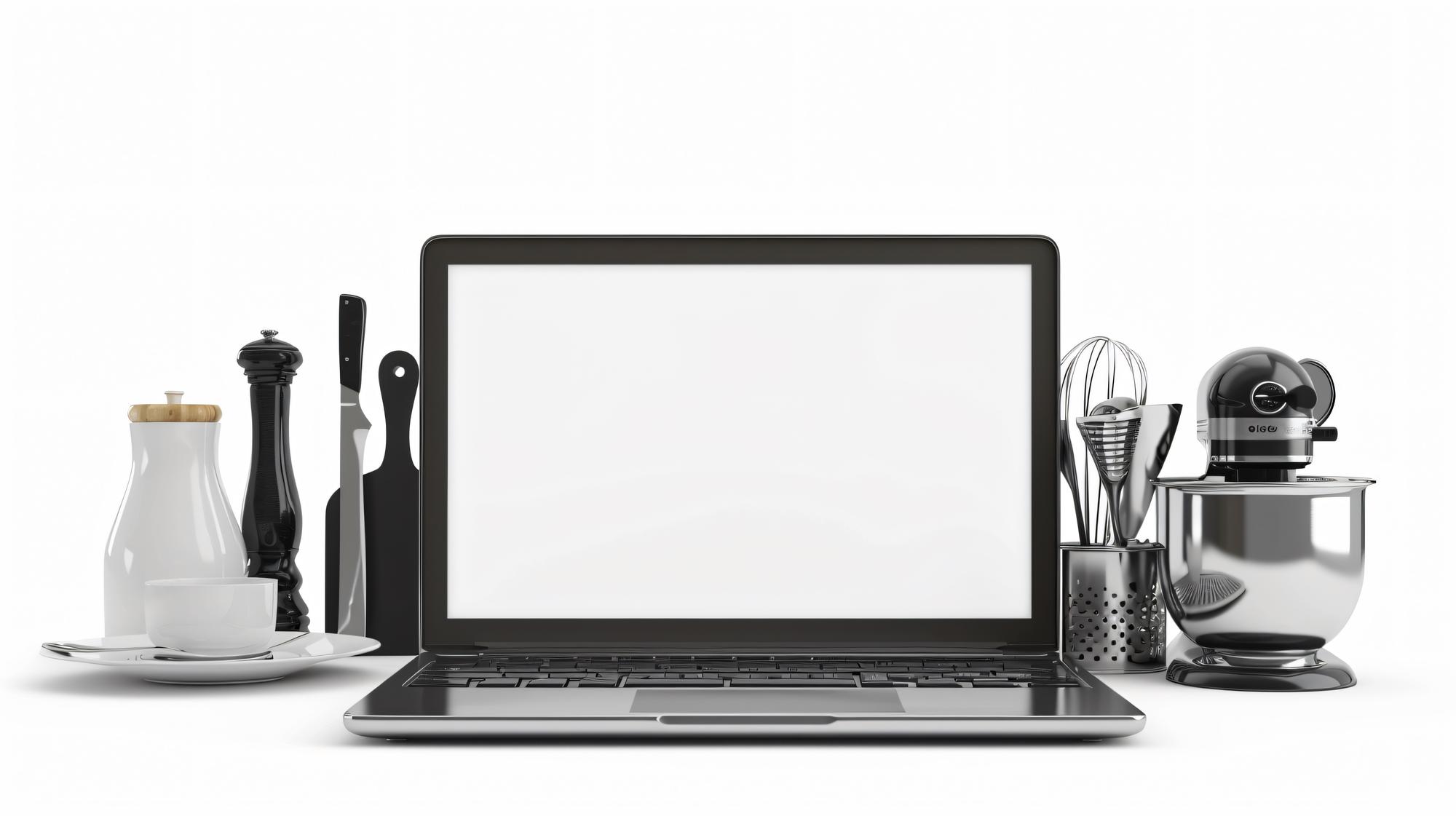 Studio kitchen with tools and laptop